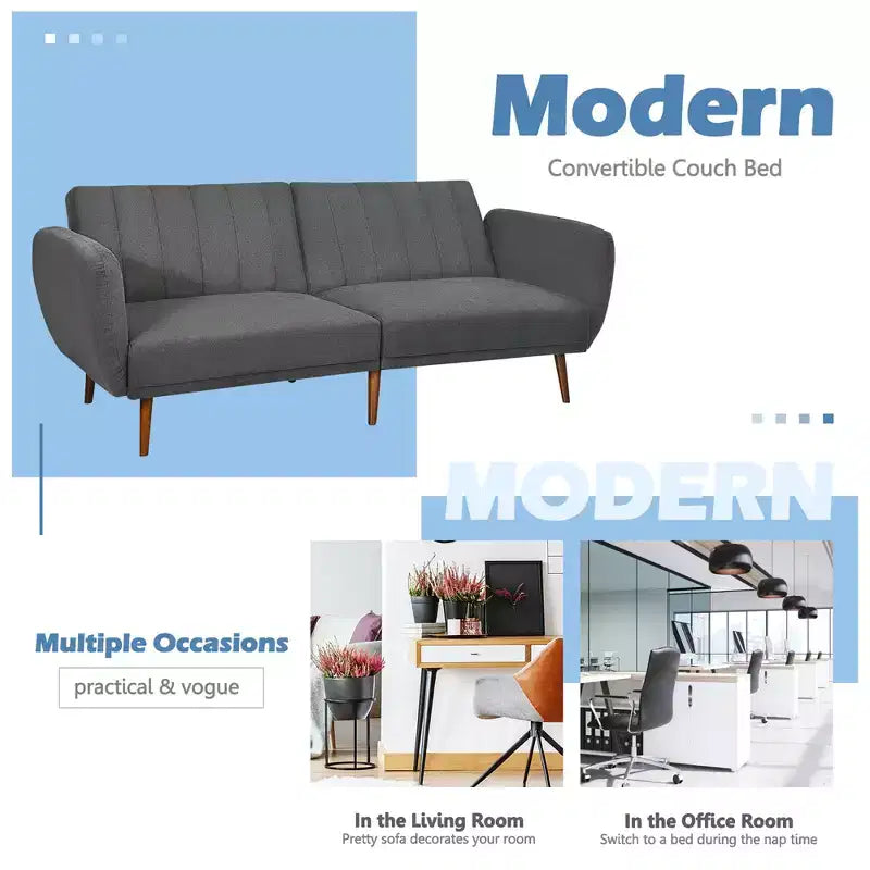 Costway Convertible Futon Sofa Bed Adjustable Couch Sleeper w/ Wood Legs Navy\Grey\Yellow
