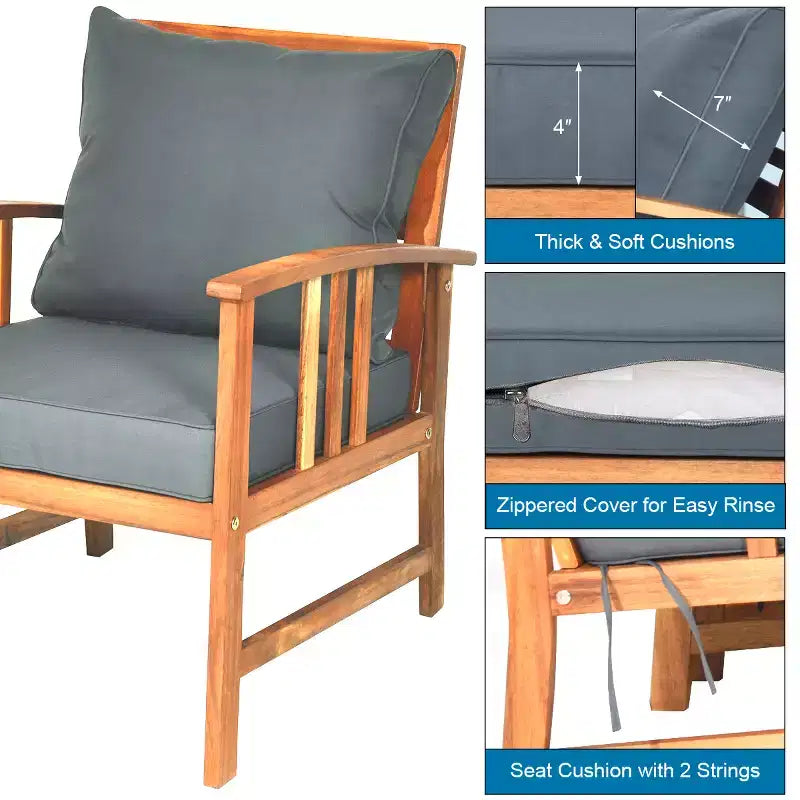 Costway 4PCS Wooden Patio Furniture Set Table Sofa Chair Cushioned Garden NEW