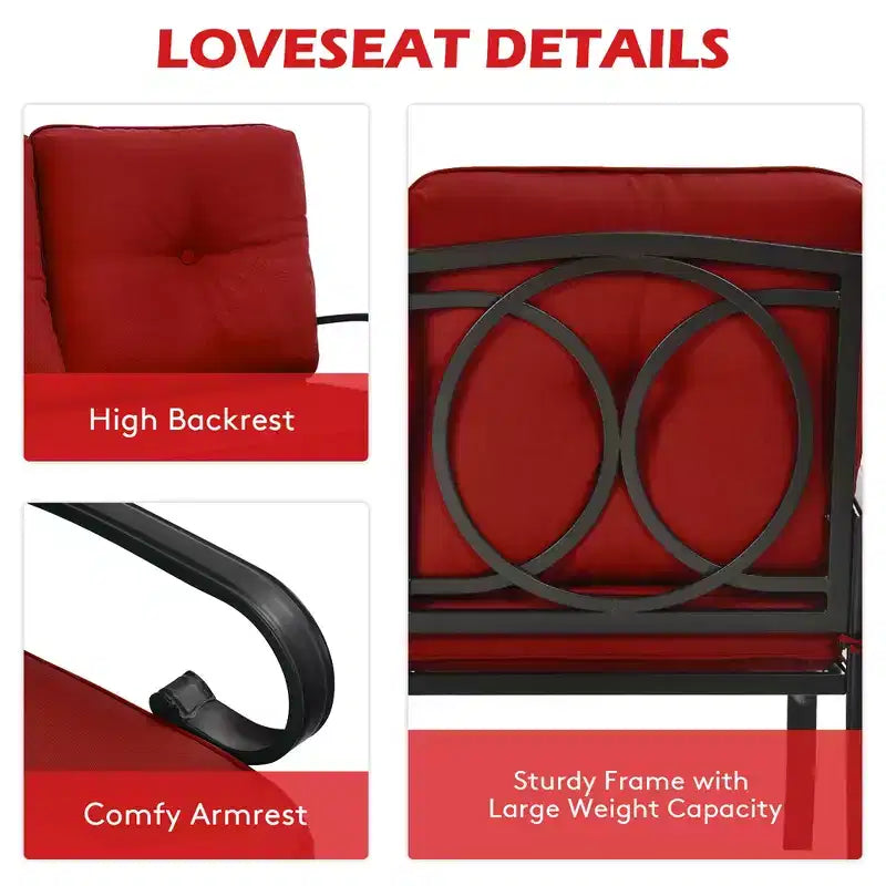 Costway 2PCS Patio Loveseat Bench Table Furniture Set Cushioned Chair