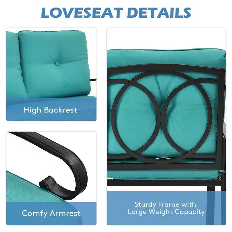 Costway 2PCS Patio Loveseat Bench Table Furniture Set Cushioned Chair