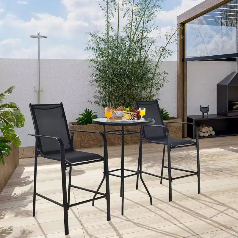Costway 3 PCS Outdoor Patio Bar Table Stool Set Height Tempered Glass Top