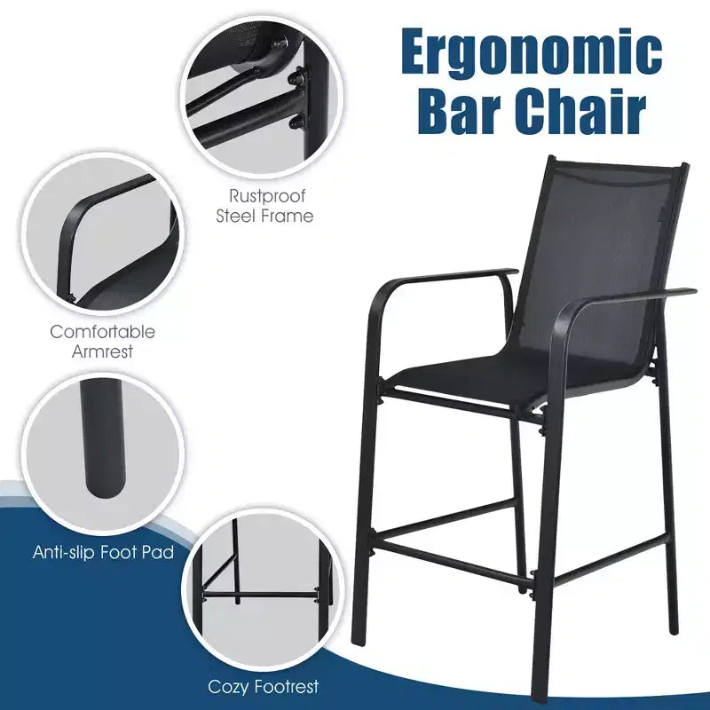 Costway 3 PCS Outdoor Patio Bar Table Stool Set Height Tempered Glass Top