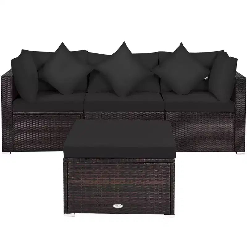 Costway 4PCS Patio Rattan Furniture Set Sofa Ottoman Cushion Garden Deck Black