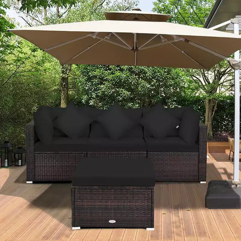 Costway 4PCS Patio Rattan Furniture Set Sofa Ottoman Cushion Garden Deck Black