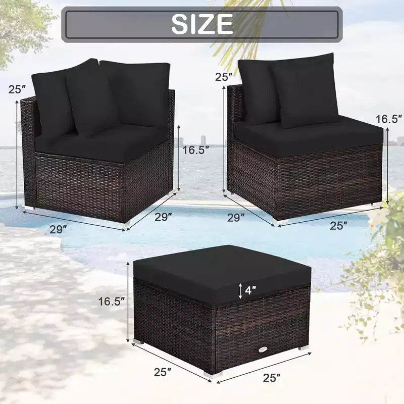 Costway 4PCS Patio Rattan Furniture Set Sofa Ottoman Cushion Garden Deck Black