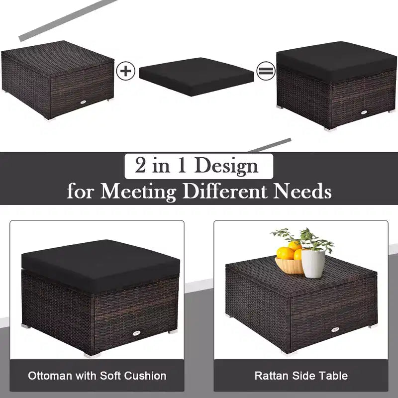 Costway 4PCS Patio Rattan Furniture Set Sofa Ottoman Cushion Garden Deck Black