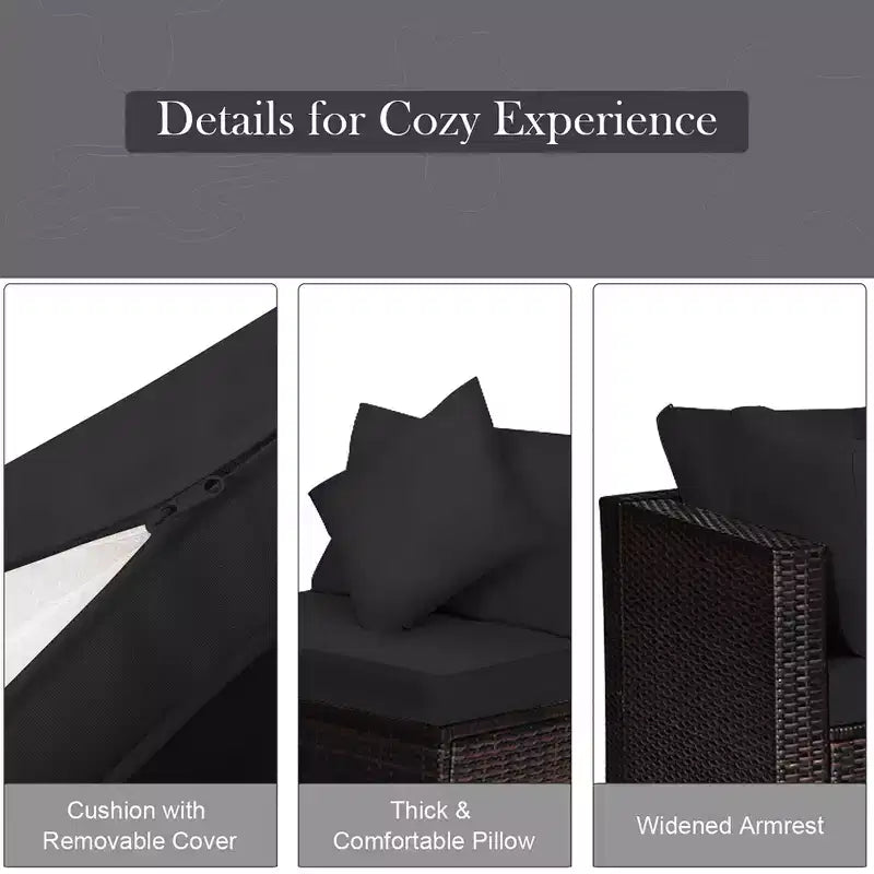 Costway 4PCS Patio Rattan Furniture Set Sofa Ottoman Cushion Garden Deck Black