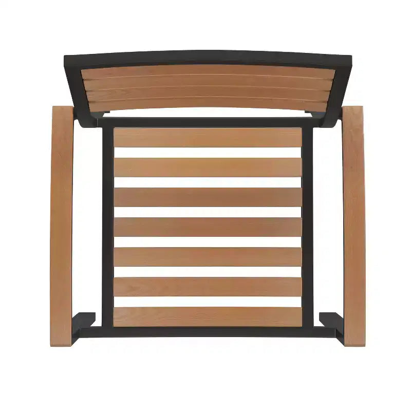 Emma and Oliver7 Piece Patio Table Set - 4 Synthetic Faux Teak Stackable Chairs - Faux Teak Table - Umbrella with Base