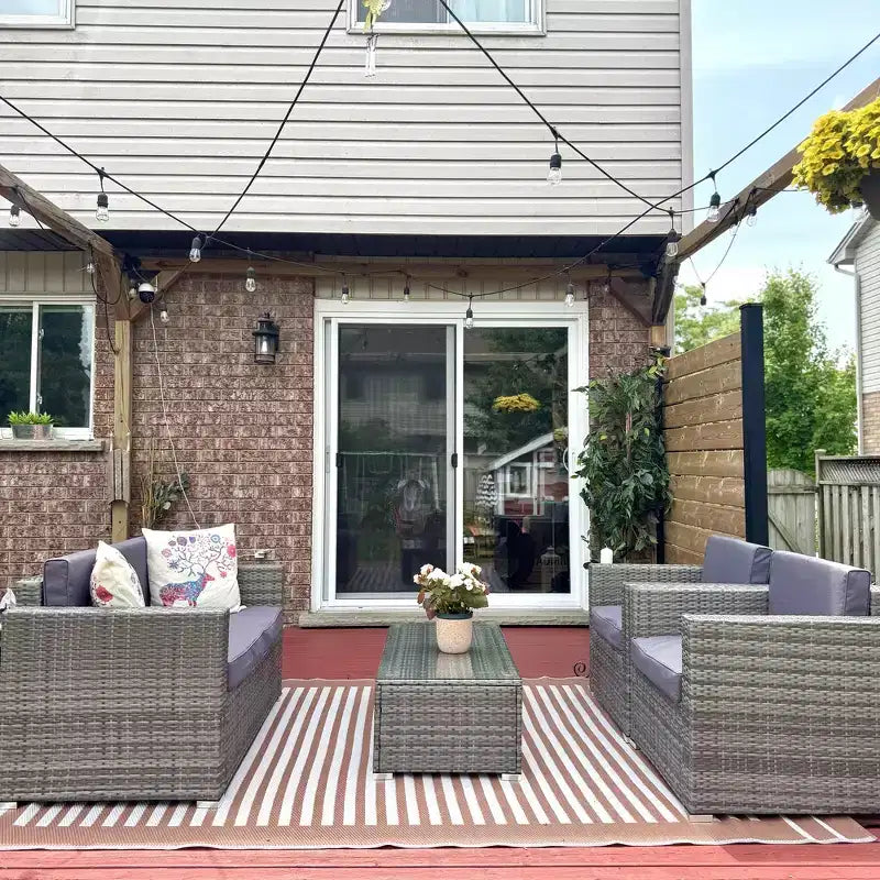Outsunny 4-Piece Rattan Wicker Furniture Set, Outdoor Cushioned Conversation Furniture with 2 Chairs, Loveseat, and Glass Coffee Table