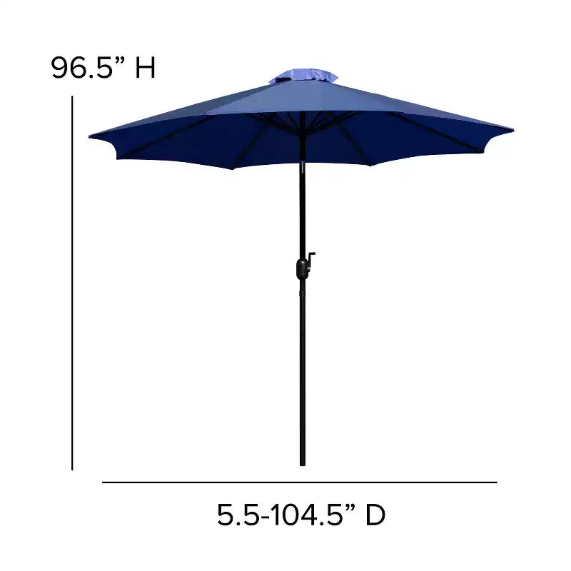 Merrick Lane Five Piece Faux Teak Patio Dining Set - Table, Two Armless Stacking Club Chairs, 9' Gray Umbrella and Base