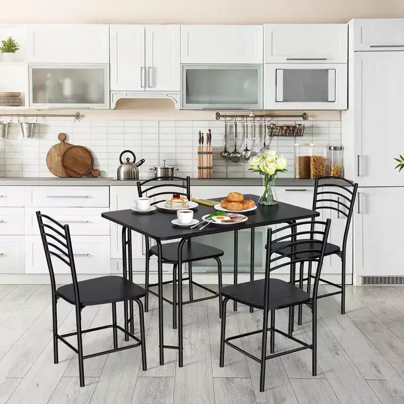 Costway 5 Pcs Modern Dining Table Set 4 Chairs Steel Frame Home Kitchen Furniture Black
