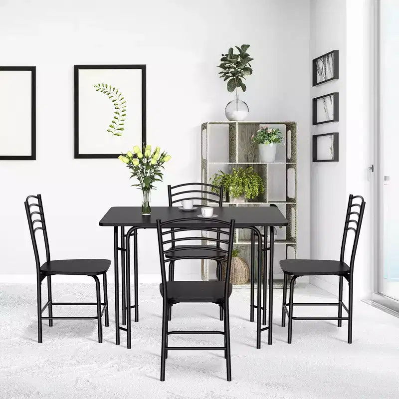 Costway 5 Pcs Modern Dining Table Set 4 Chairs Steel Frame Home Kitchen Furniture Black