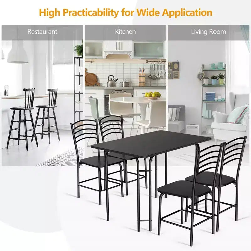 Costway 5 Pcs Modern Dining Table Set 4 Chairs Steel Frame Home Kitchen Furniture Black