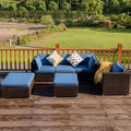 Costway 6PCS Patio Rattan Furniture Set Sofa Coffee Table Ottoman Navy