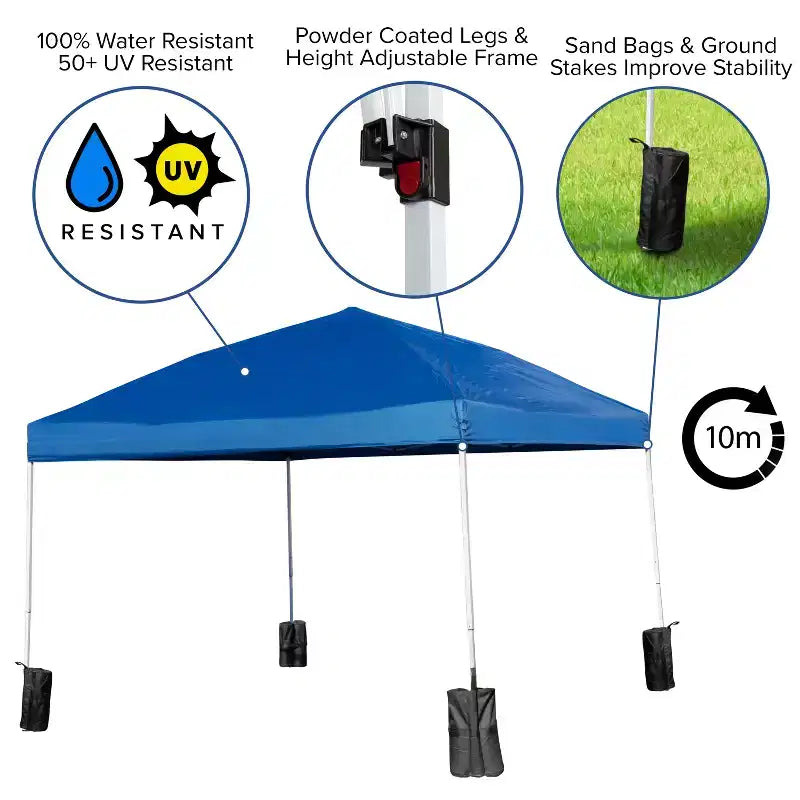 Flash Furniture Portable Tailgate/Event Tent Set-10'x10' Wheeled Pop Up Canopy Tent, 6-Foot Bi-Fold Table, 4 Folding Chairs