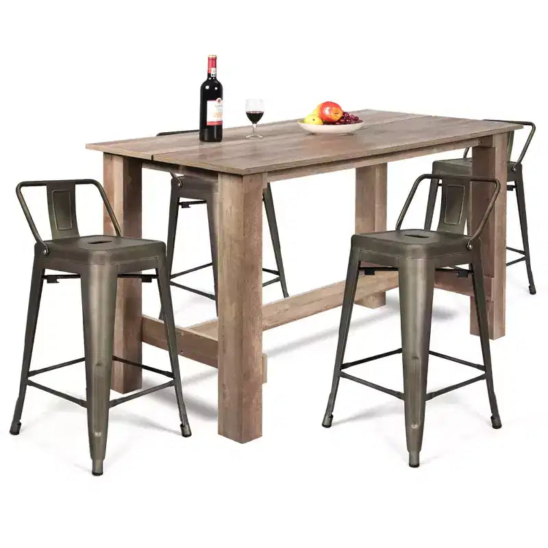 Costway 5 PCS Dining Table Set Kitchen Rectangular Counter Height Table W/ 4 Bar Stools