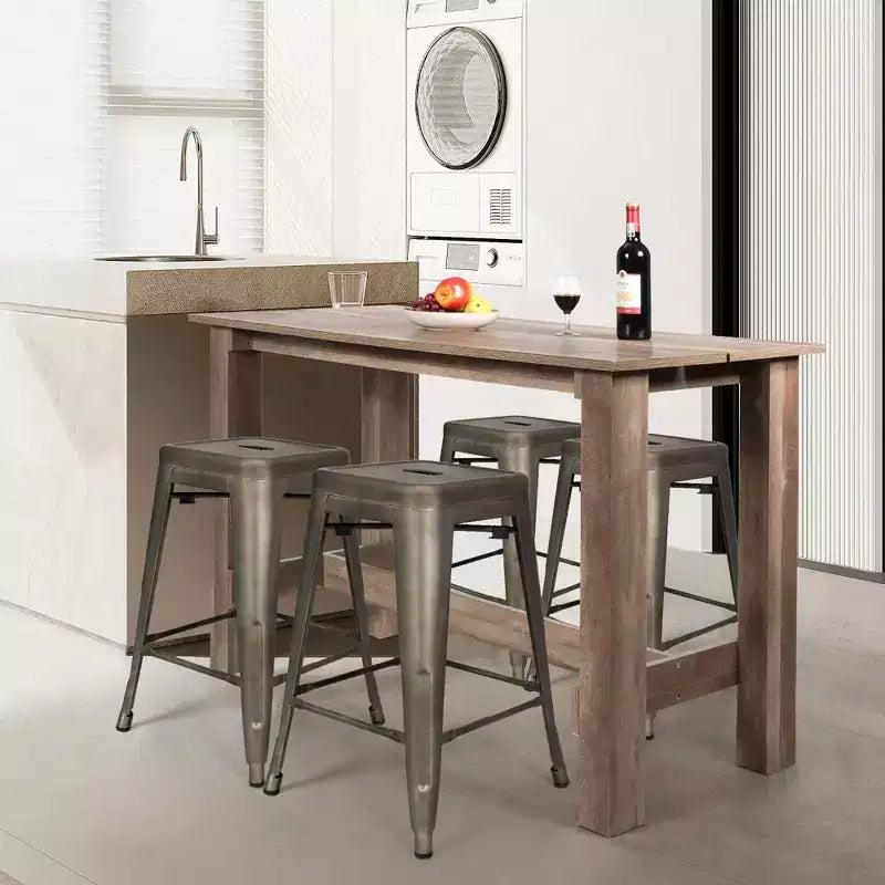 Costway 5 PCS Dining Table Set Kitchen Rectangular Counter Height Table W/ 4 Bar Stools
