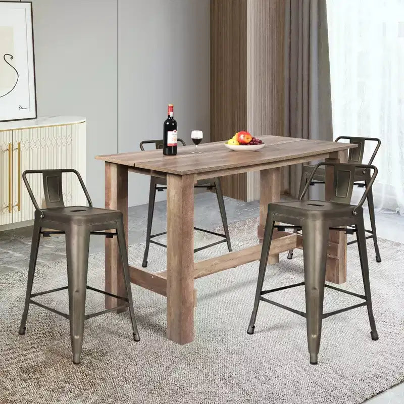 Costway 5 PCS Dining Table Set Kitchen Rectangular Counter Height Table W/ 4 Bar Stools