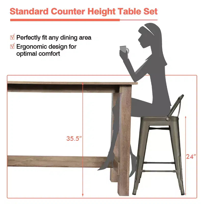 Costway 5 PCS Dining Table Set Kitchen Rectangular Counter Height Table W/ 4 Bar Stools