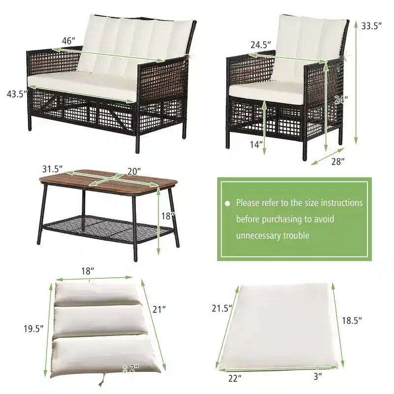 Costway 8PCS Patio Rattan Furniture Set Cushioned Chairs Wood Table Top W/Shelf