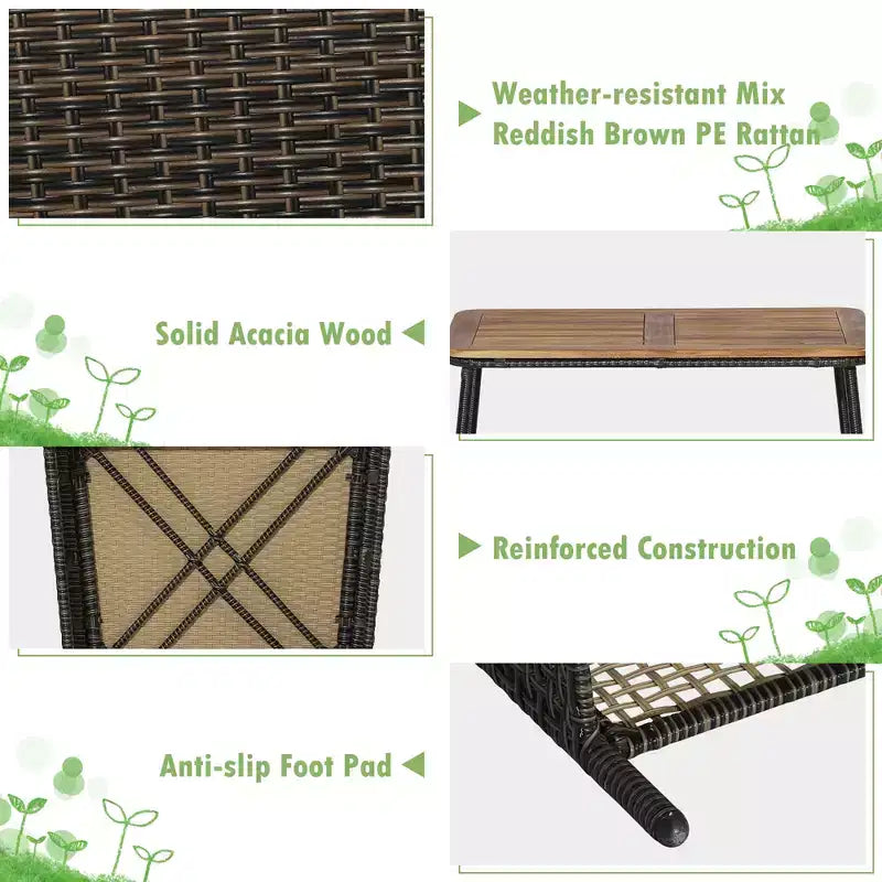 Costway 8PCS Patio Rattan Furniture Set Cushioned Chairs Wood Table Top W/Shelf