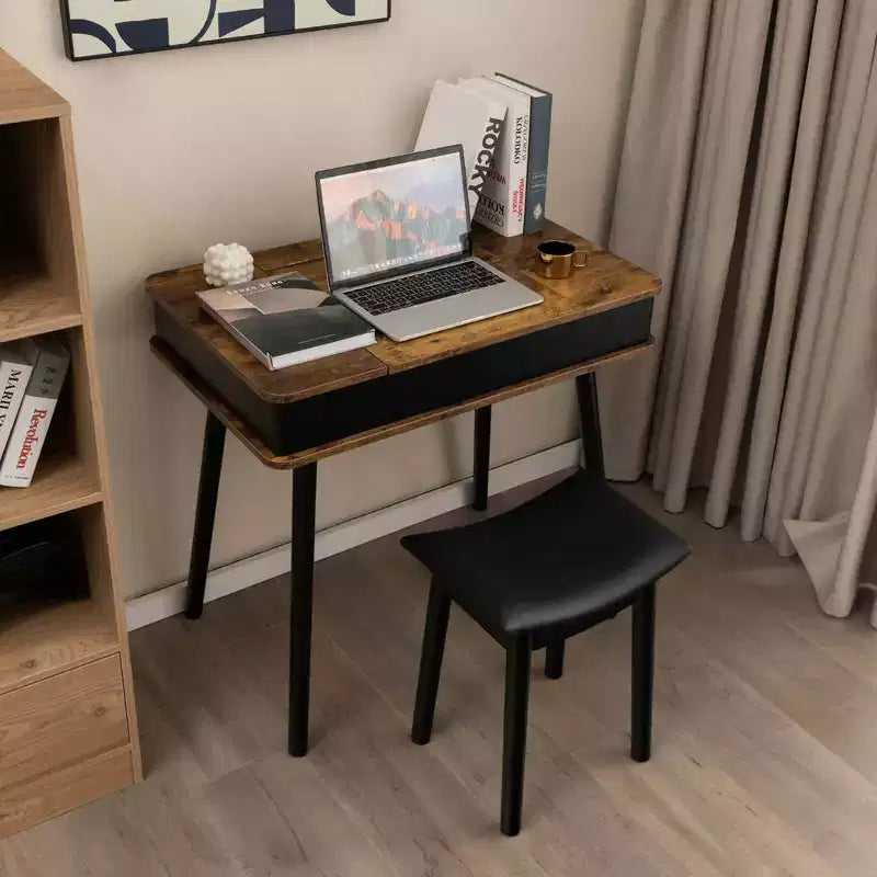 Costway Vanity Table Set w/ Flip Top Mirror Lights USB Port Cushioned Stool Writing Desk