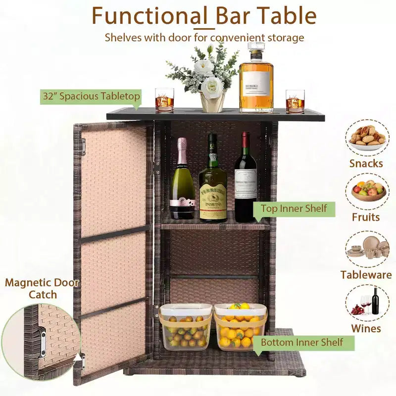 Costway 5PCS Patio Rattan Bar Table Stool Set Hidden Storage Shelf Cushioned