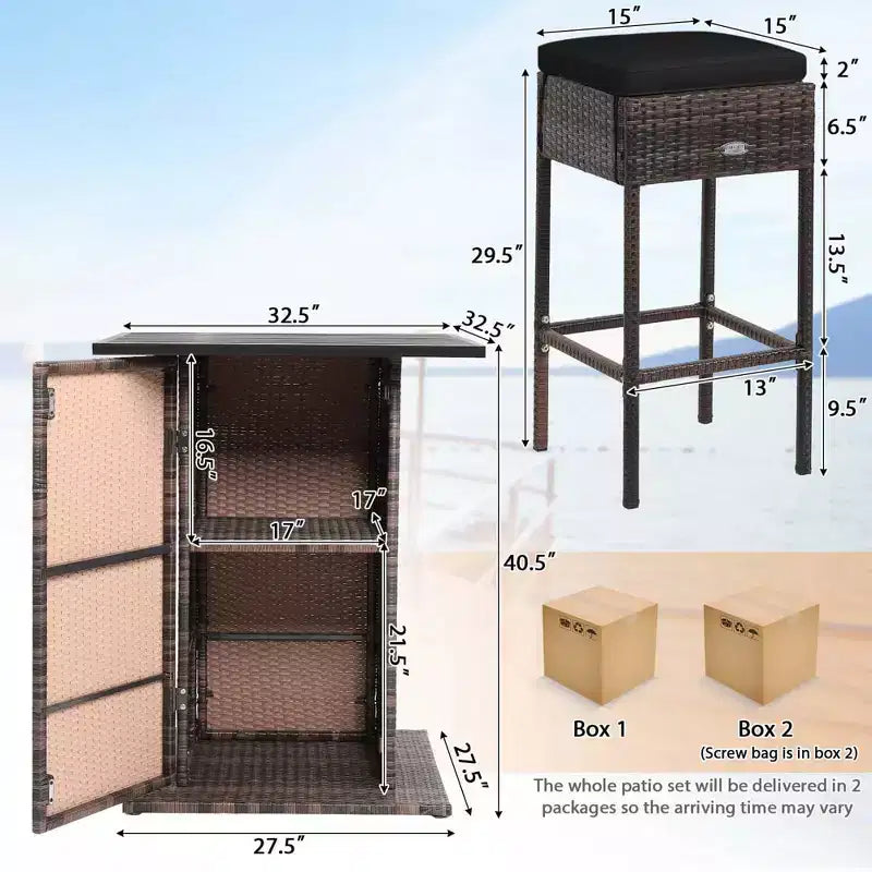 Costway 5PCS Patio Rattan Bar Table Stool Set Hidden Storage Shelf Cushioned