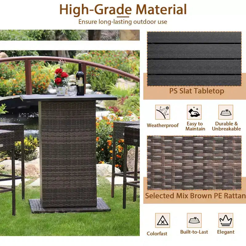 Costway 5PCS Patio Rattan Bar Table Stool Set Hidden Storage Shelf Cushioned