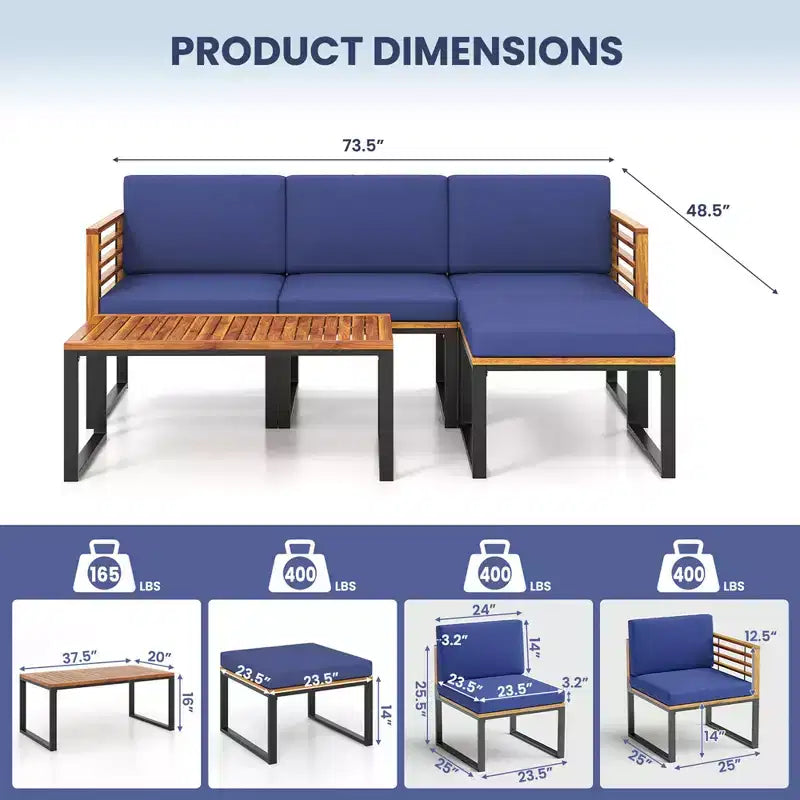 Costway 5 Piece Patio Chair Set, Acacia Wood Chair Set with Ottoman & Coffee Table