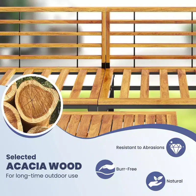 Costway 5 Piece Patio Chair Set, Acacia Wood Chair Set with Ottoman & Coffee Table