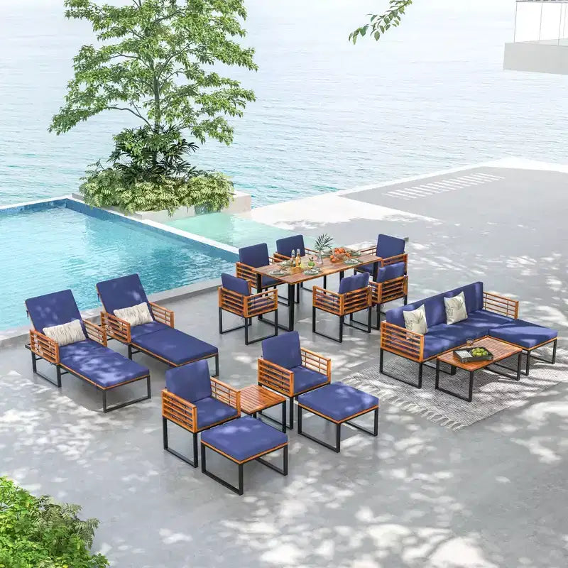 Costway 5 Piece Patio Chair Set, Acacia Wood Chair Set with Ottoman & Coffee Table