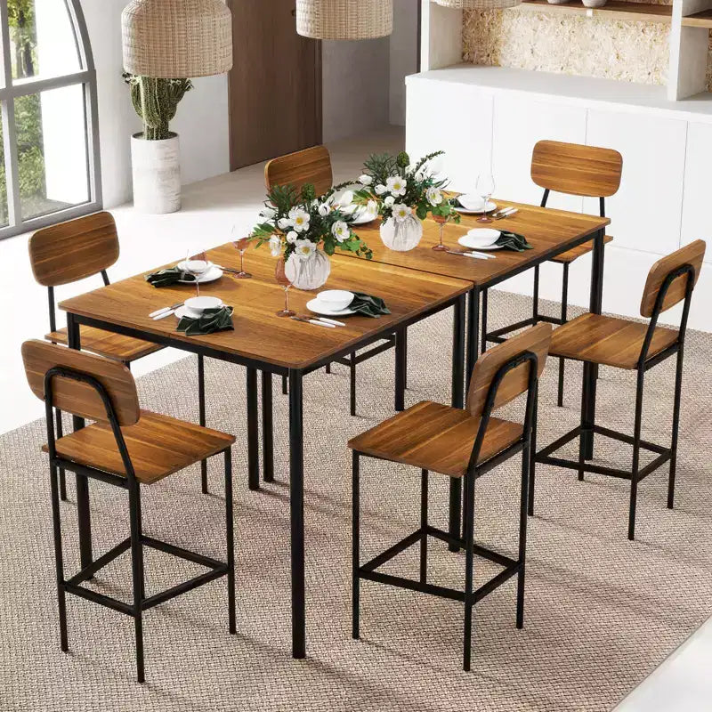Costway 5-Piece Industrial Dining Table Set with Counter Height Table & 4 Bar Stools Black/Grey/Walnut