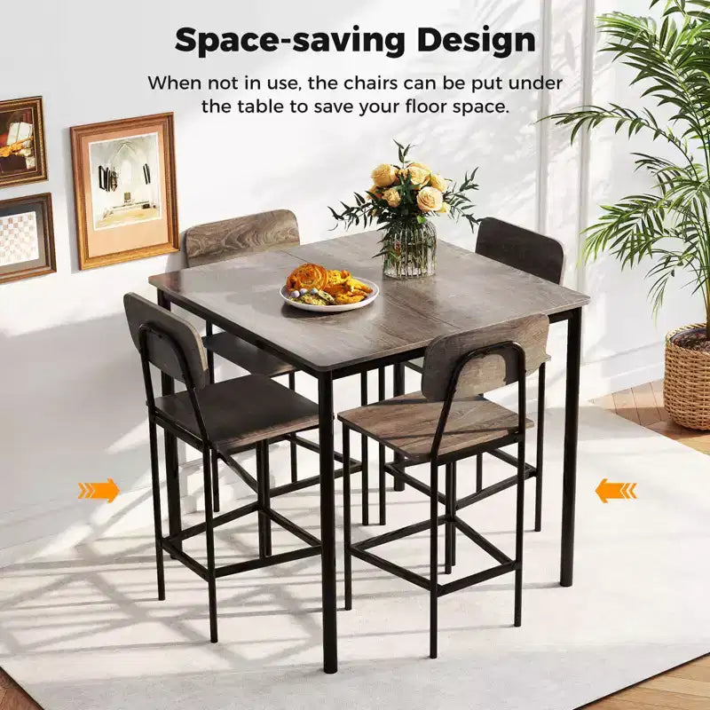 Costway 5-Piece Industrial Dining Table Set with Counter Height Table & 4 Bar Stools Black/Grey/Walnut