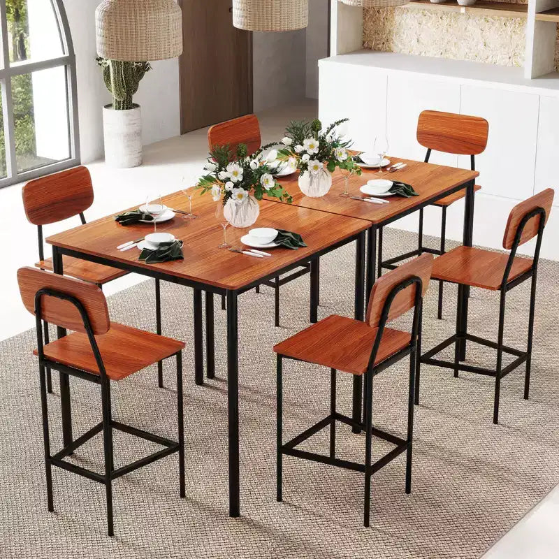 Costway 5-Piece Industrial Dining Table Set with Counter Height Table & 4 Bar Stools Black/Grey/Walnut