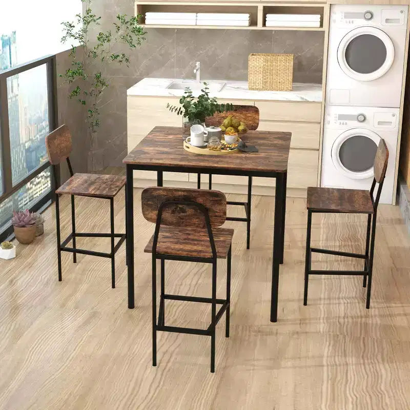Costway 5-Piece Industrial Dining Table Set with Counter Height Table & 4 Bar Stools Black/Grey/Walnut