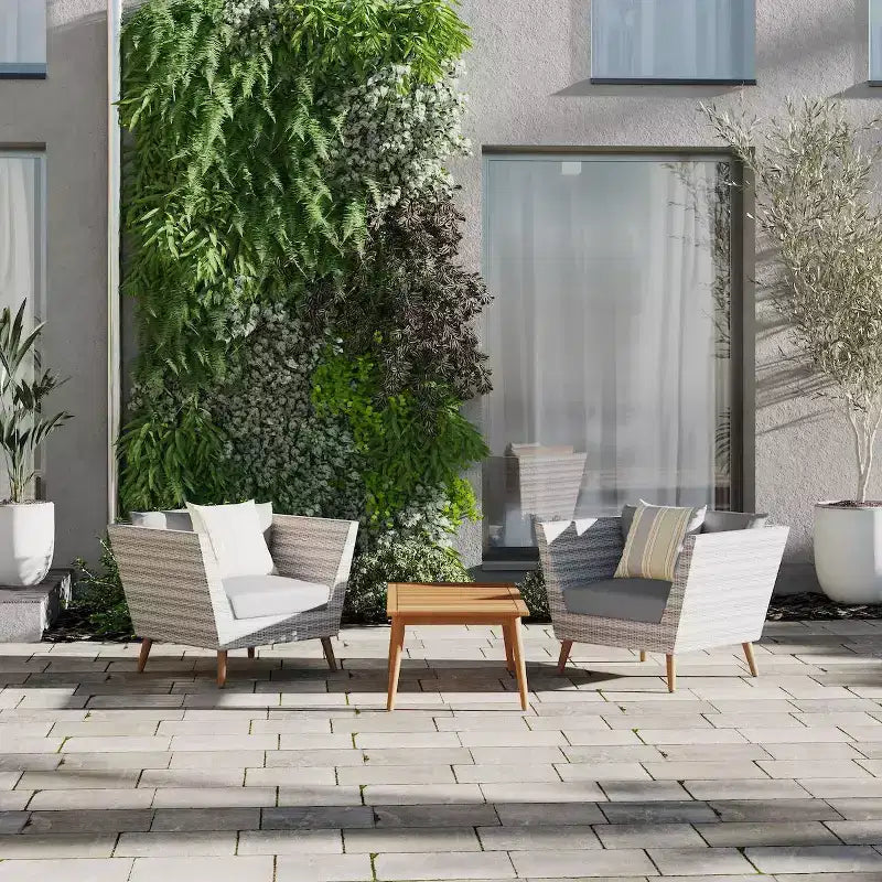 Amazonia 3pc All-Weather Wicker Outdoor Patio Conversation Furniture Set with Cushions