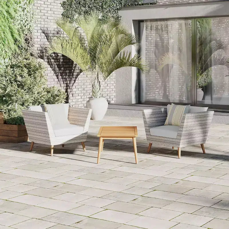 Amazonia 3pc All-Weather Wicker Outdoor Patio Conversation Furniture Set with Cushions