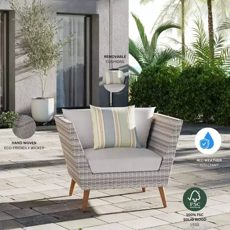 Amazonia 3pc All-Weather Wicker Outdoor Patio Conversation Furniture Set with Cushions