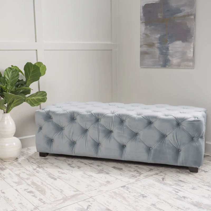 Banc Pouf en Velours Capitonnage Touffeté – Banc d'Entrée Rembourré avec Boutons pour Chambre à Coucher