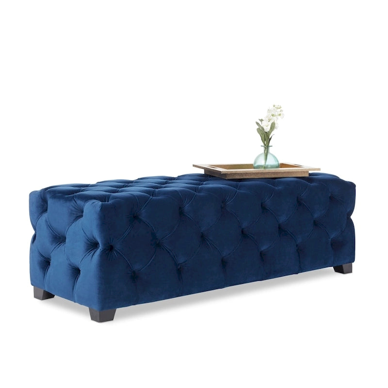 Banc Pouf en Velours Capitonnage Touffeté – Banc d'Entrée Rembourré avec Boutons pour Chambre à Coucher