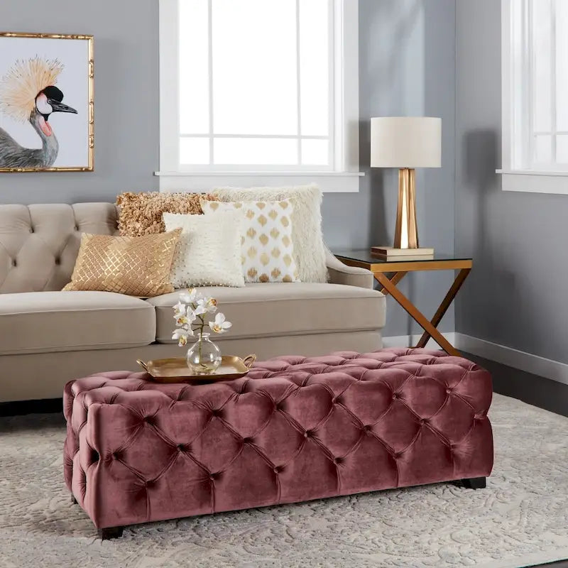 Banc Pouf en Velours Capitonnage Touffeté – Banc d'Entrée Rembourré avec Boutons pour Chambre à Coucher