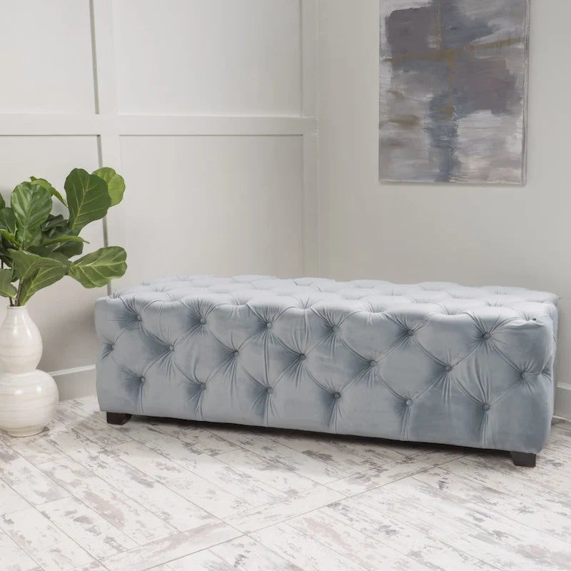 Banc Pouf en Velours Capitonnage Touffeté – Banc d'Entrée Rembourré avec Boutons pour Chambre à Coucher