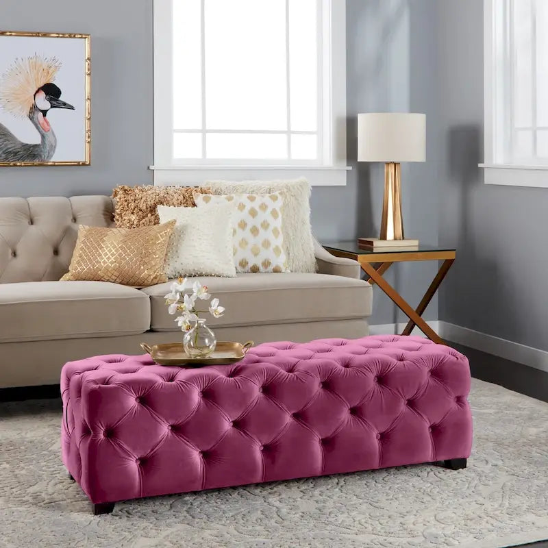 Banc Pouf en Velours Capitonnage Touffeté – Banc d'Entrée Rembourré avec Boutons pour Chambre à Coucher