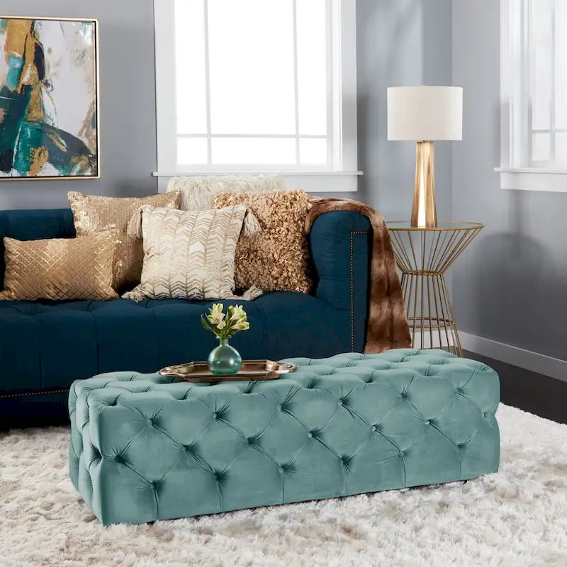Banc Pouf en Velours Capitonnage Touffeté – Banc d'Entrée Rembourré avec Boutons pour Chambre à Coucher