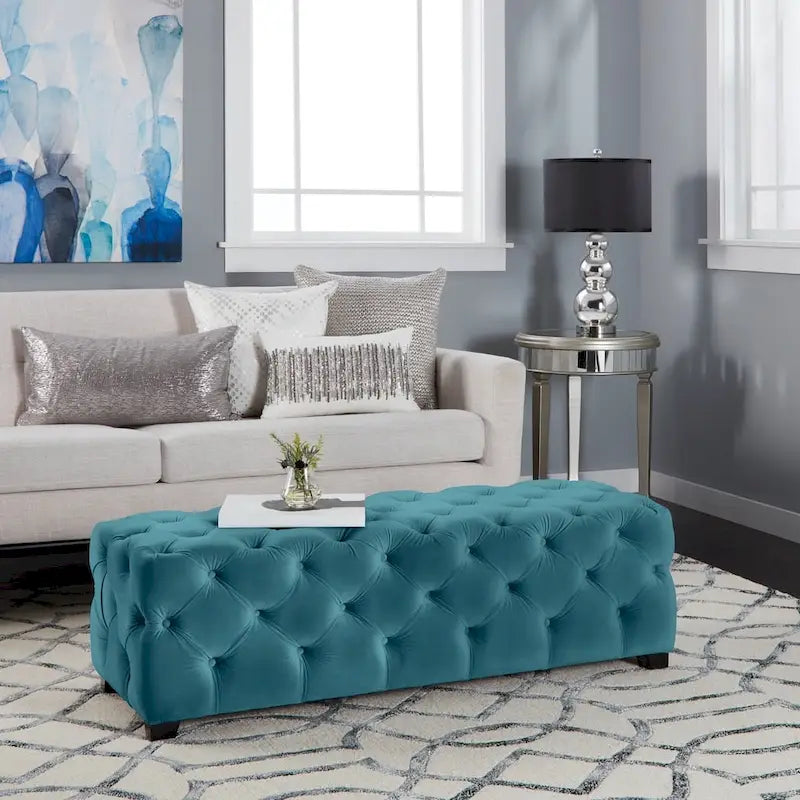Banc Pouf en Velours Capitonnage Touffeté – Banc d'Entrée Rembourré avec Boutons pour Chambre à Coucher