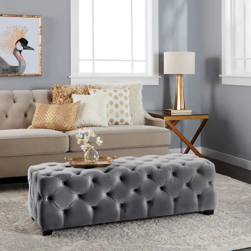 Banc Pouf en Velours Capitonnage Touffeté – Banc d'Entrée Rembourré avec Boutons pour Chambre à Coucher