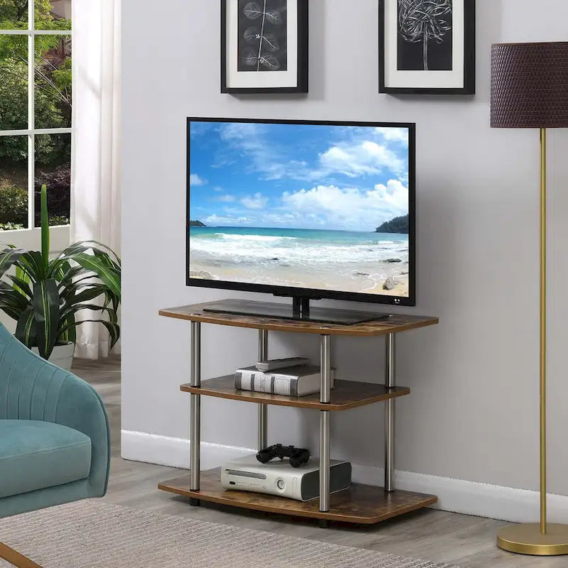 Meuble TV à 3 niveaux sans outils - Console média à étagère ouverte pour téléviseurs jusqu'à 40 pouces