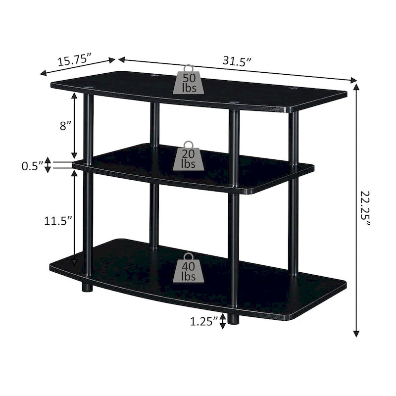 Meuble TV à 3 niveaux sans outils - Console média à étagère ouverte pour téléviseurs jusqu'à 40 pouces