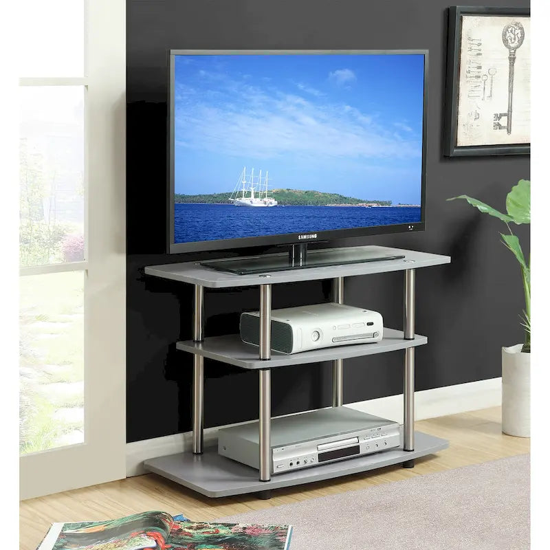Meuble TV à 3 niveaux sans outils - Console média à étagère ouverte pour téléviseurs jusqu'à 40 pouces